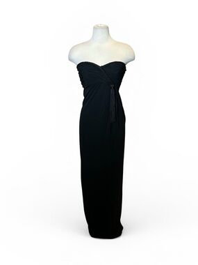 y2k Stanley Platos Draped Strapless Tassel Silk Jersey Gown Formal Dress